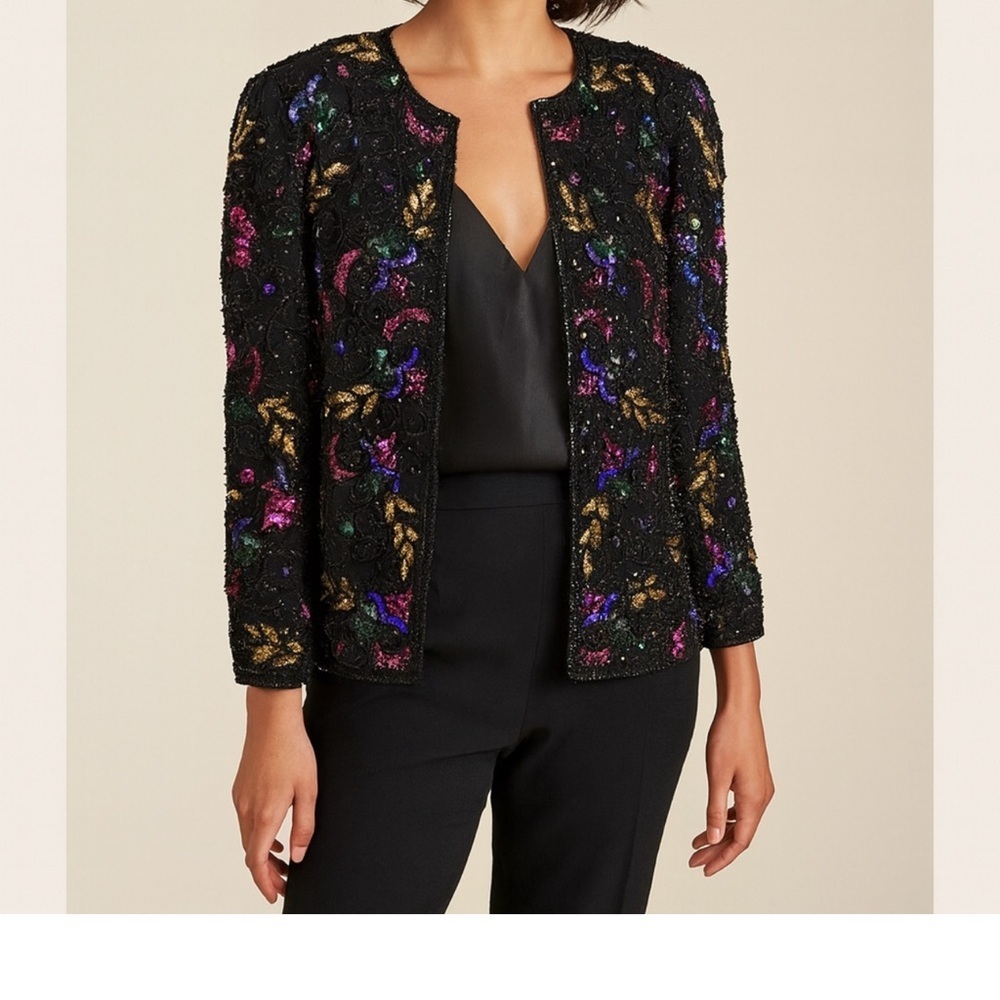Vintage night vogue sequin beaded jacket - Elegant black evening wear size L